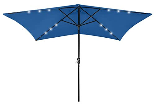 NQJIBUE Parasol de jardin avec LED et mât en acier Bleu azur 2 x 3 m