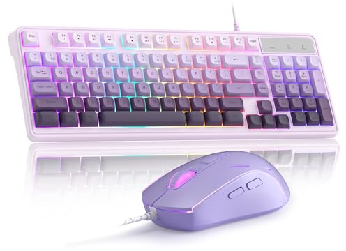 MageGee MageGee GK980 Ensemble Clavier et Souris de Jeu rétroéclairé RVB Filaire et Souris de Jeu Violet dégradé, Clavier PC et Souris à sensibilité réglable pour PC/Ordinateur Portable/Mac