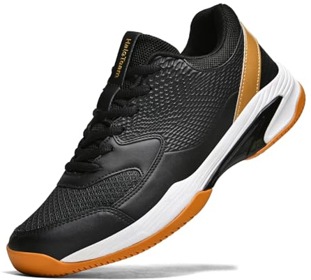 HaloTeam Tennis Shoes Mens Fashion Non Slip Running Trainers Lightweight Breathable Fitness Sport Sneakers for Badminton Squash Volleyball,5803 Black Gold,11 UK