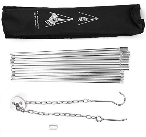 plplaaoo Grill treppiede da Campeggio Set Altezza Regolabile Durevole in Lega di Cottura in Lega di Alluminio per Picnic Esterni in Campeggio d'Argento 78x55 cm