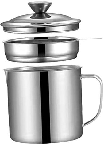 HEALLILY Soporte de aceite multifunción de acero inoxidable con colador para uso en cocina, recipiente de grasa para aceite, vinagre, salsa de soja, almacenamiento de base antideslizante para el hogar