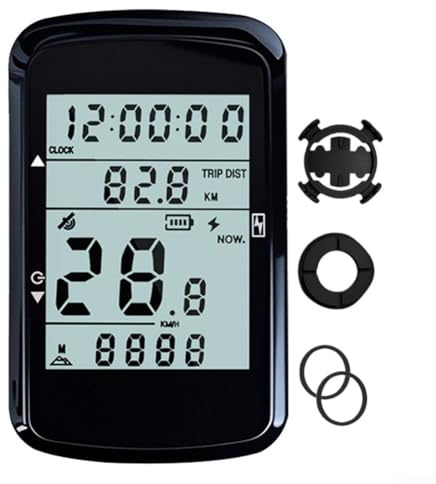 Sisinkal Computer wireless per bicicletta, tachimetro e contachilometri GPS con display LCD da 6,1 cm, retroilluminato, impermeabile, durata della batteria 28 ore, nero (computer+base)