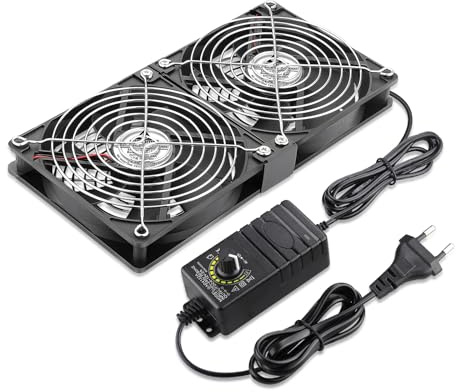 GDSTIME Gehäuselüfter 240mm 230V Dual Lüfter 2 x 120mm PC Lüfter Regelbar | 2x 120mm PC Ventilator 230v 240mm Lüfter 220v Regelbar Geschwindigkeit Kontrolle hoher Luftstrom für Computer Laptop
