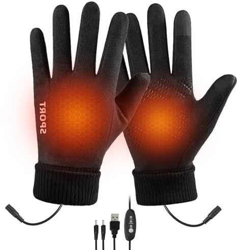 Tatqilo USB Heated Gloves for Men Women, Electric Rechargeable Heating Gloves with 3 Levels Temperature, Touchscreen Waterproof Thermal Heated Gloves for Cold Winter(Black)