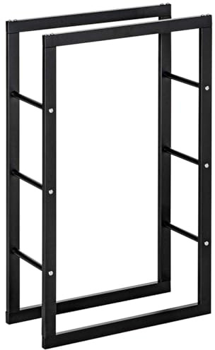 JCXIOC Rangement à Bois de Chauffage Porte-bûches en métal for cheminée, étagère de rangement for bois chauffage, for intérieur et extérieur, avec rails latéraux