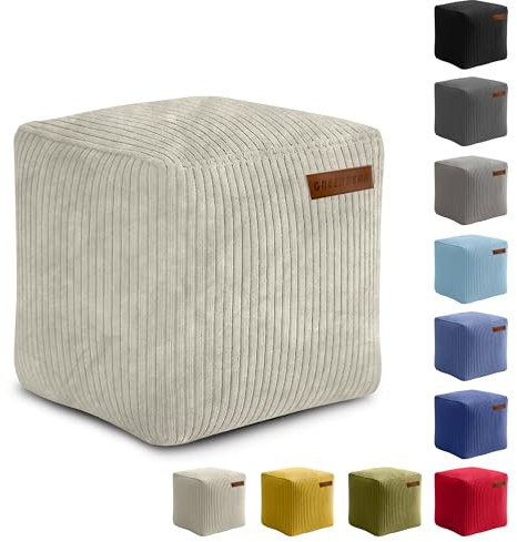 Green Bean Indoor Cord Sitzhocker Pouf Cube 40x40x40cm mit EPS-Perlen Füllung - kuschelig weich waschbar - die ideale Ergänzung zum Sitzsack für Kinder & Erwachsene - Beige