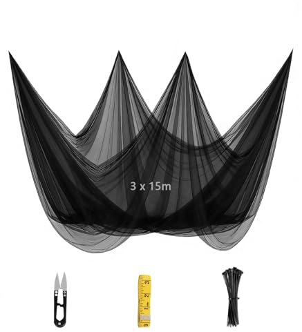 SUPAWAY Moustiquaire 3m x 15m Filet Anti-Insectes et Anti-Mouches au mètre DIY avec Attaches, mètre et Ciseaux pour pavillon, terrasse, Balcon, Camping Protège Contre moustiques, Mouches et Oiseaux