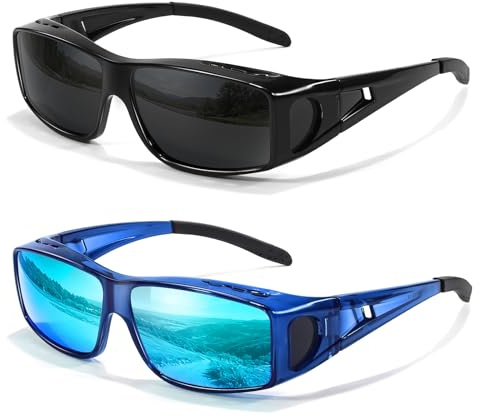 TJUTR 2 Pack Over Glasses Sunglasses for Men Women Polarised | Fit Over Sunglasses for Prescription Glasses, Wraparound UV Protection
