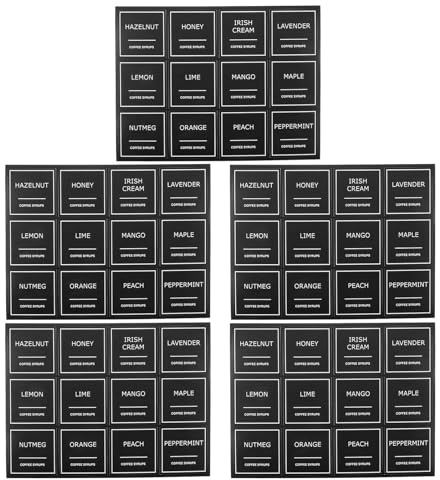SOIMISS 5 Sets Coffee Syrup Labels Stickers for Bottles Reusable Writable Minimalist Coffee Station Organization Black Preprinted Sugar Tea Chocolate Dispenser Tags for Kitchen Jars