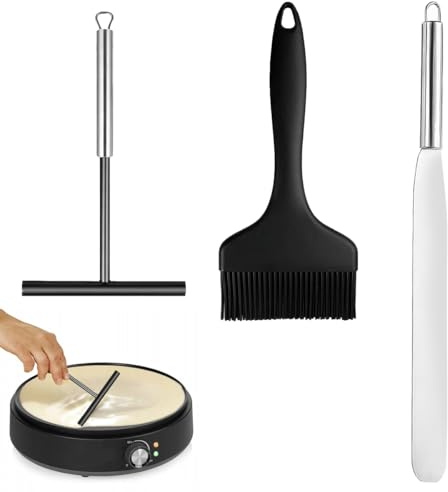 3 Pièces Spatule Crepe en Acier Inoxydable, Râteau Crêpe Spreader Kit, Distributeurs à Crêpes Inox, Spatule en Forme de T,Distributeur de Pâte Crepemaker,Râteau Crêpes Etaleur pour Cuisine à la Maison