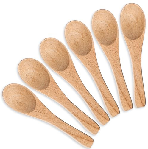 6 Stück Kleine Holzlöffel 10 cm Gewürzlöffel Honiglöffel Mini Löffel | Kleine Löffel für Gewürze, Zucker, Salz, Soßen, Honig