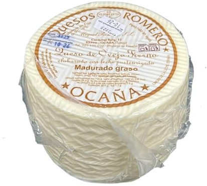 Queso Tierno de Oveja 100% Madurado Graso Quesos Romero Ocaña Pieza de 1 kg | Elaborado en Toledo con leche pasteurizada, sabor suave mantecoso y textura fundente. Sin gluten. Ideal tabla, tapas y regalo