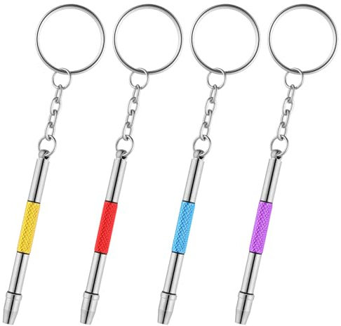 4 Pcs Mini Glasses Screwdriver, Precision 4 in 1 Glasses Tightening Kit with Keychain for Eyeglass and Watch Repair, Includes Phillips, Flathead, and 2 Hex Tools