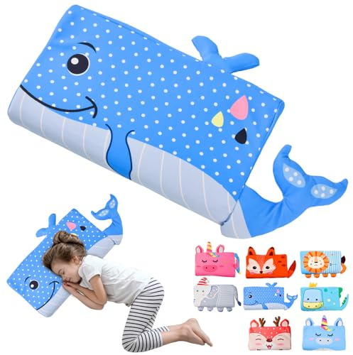 YAOZUP Almohada para Niños, Almohada Bebe, Cojin Bebe con, Almohada Infantil con Funda, Diseño Ergonómico, Transpirable, Hipoalergénico, Ideal para Niños de 3 a 12 Años (Ballena Azul)