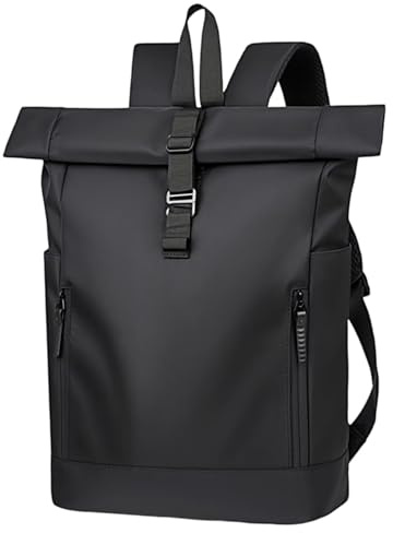 Clufar Rolltop Rucksack Herren 25L Schwarz Rucksack mit Computerfach,Black | Rolltop Rucksack Herren Wasserdicht 25L Schwarz Laptop Rucksack mit Computerfach 16 Zoll Elegant Daypack Freizeit,Black