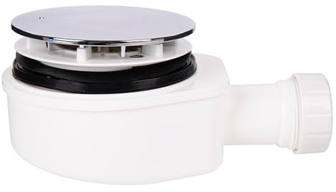 Cofan Válvula Sifónica Extraplana para Plato de Ducha, Salida Horizontal de Ø32-40 mm, Desagüe con Embellecedor Cromado y Sifón Extraíble, Alta capacidad de Caudal 24 l/min