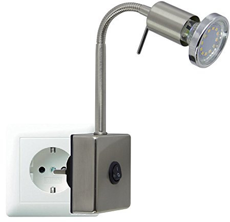Trango 1er Pack 2607 LED Steckerleuchte *SKY* Nachtlicht in Edelstahl-Look inkl. 1x 3000K warmweiß LED Leuchtmittel & ON/OFF Schalter Wandlampe Küchen Steckerlampe