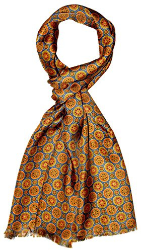Lorenzo Cana Frauenschal 100% Seide in harmonischen Gold Blau Farben bedruckt doppellagig Seidenschal Seidentuch Tuch modischer Style 30 cm x 160 cm - 89203