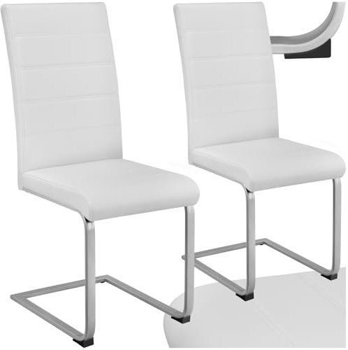 tectake® 2er Set Esszimmerstühle modern, ergonomischer Stuhl für Esszimmer, Besucherstuhl, Möbel für Küche, Esstisch, Küchenstühle, Freischwinger Essstühle, hohe Rückenlehne - weiß