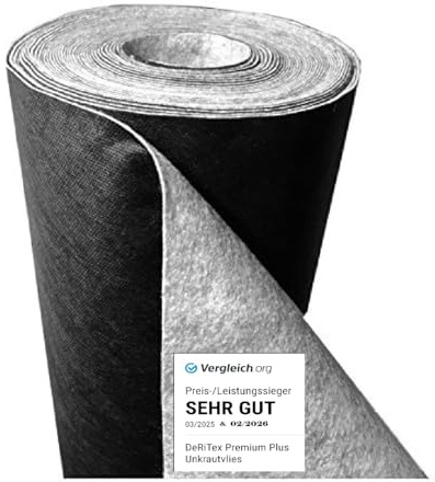 DeRiTex 180 g/m² - Unkrautvlies bzw. Unkrautschutzvlies „Premium Plus“ (L) 50 m x (B) 1,0 m