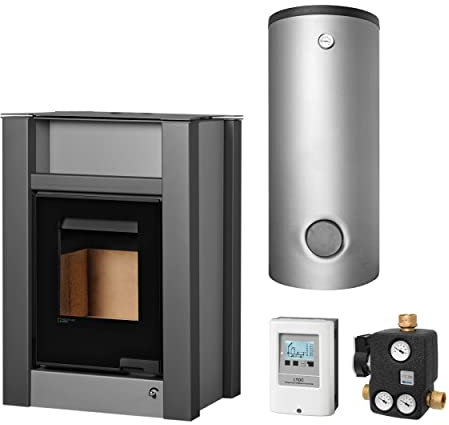 Aquaflam KS1254 Vario Lend 11 kW Basic Wasserführender Kaminofen Grey Komplett-Set Pufferspeicher TPSR 500 + 1 SWT