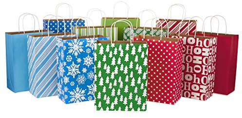 Hallmark 13 Large Gift Bag Assortment, Holiday Icons (12 Paper Gift Bags in Assorted Designs for Hanukkah or Christmas | Stripes, Polka Dots, Snowflakes, Christmas Trees)