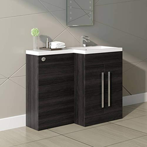 NRG Grey Right Hand Bathroom Furniture Combination Vanity Sink Unit Set | No Toilet, Space Saving, Durability, Modern Style, Easy to clean