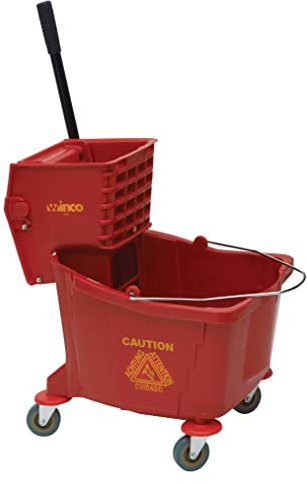 Winco Secchio per mocio, professionale, su ruote, 34 litri, rosso