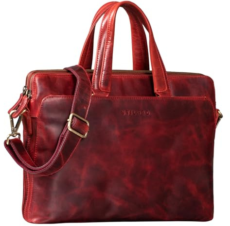 STILORD Kylie Business Ledertasche Damen 13,3 Zoll Laptoptasche Vintage Aktentasche Umhängetasche Handtasche für Büro Arbeit Echt Leder Farbe:Kara - rot