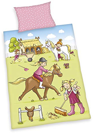 Herding Baby Best Ponyhof Bio-Bettwäsche-Set, GOTS-Zertifiziert, Wendemotiv, Kopfkissenbezug 40 x 60 cm mit Hoteleinschlag, Bettbezug 100 x 135 cm mit Knopfleiste, Baumwolle/Flanell