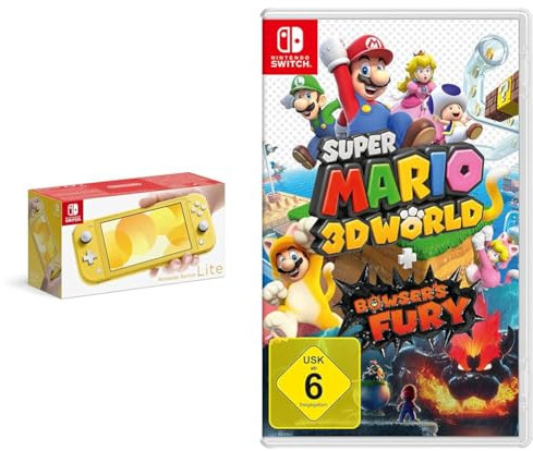 Nintendo Switch Lite, Standard, Gelb + Super Mario 3D World - Bowser's Fury
