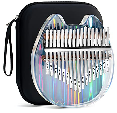 Beveetio Clear Kalimba Thumb Piano With Eva Protective Case, Transparent Crystal Kalimba 17 Key, Musical Instrument Gifts, Cat Shape Finger Piano, Acrylic Mbira