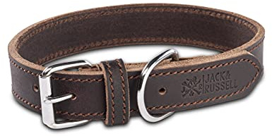 Jack & Russell hundhalsband av fettläder – handgjort äkta läder hundhalsband – robust läderhalsband för små, medelstora och stora hundar, Fat-Tony (M)