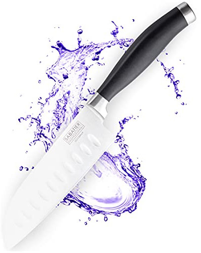 Sabatier Professional Oriental Santoku Kitchen Knife - 12cm/4.7 Taper Ground Stainless Steel Blade, Matt Black Rubberised Comfort Handle. Sharp for Longer, Lifetime Performance 25yr Guarantee