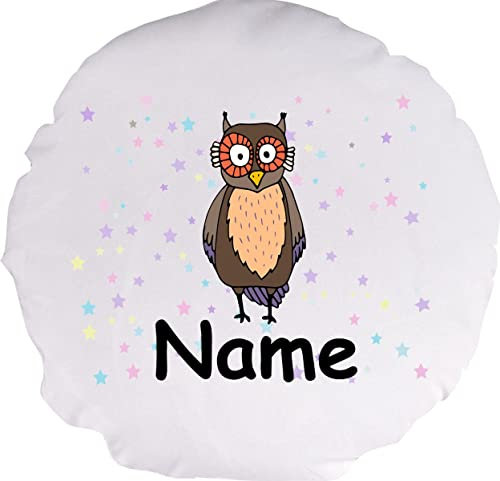 Shirtinstyle Kuschelkissen Tiermotiv Eule mit Wunschnamen, Kinderzimmer Kuscheln, Kopfkissen Dekokissen mit Füllung, Größe 40cm, Farbe weiß