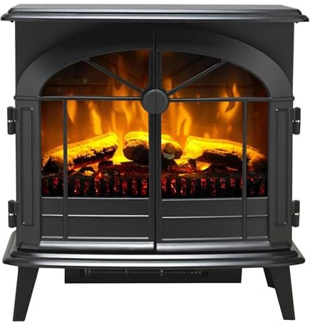 Dimplex Leckford Optiflame Electric Stove, Large Black Freestanding Electric Fireplace with LED Flame Effect, 2kW Adjustable Heater, Artificial Log or Coal Fuel Beds and Remote Control