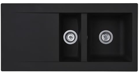 Liquida EW15BL 1.5 Bowl Composite Reversible Inset Black Kitchen Sink with Waste