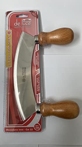 MEZZALUNA -cm 22 lame inox temperate manici legno lucidati linea professionali per alimenti ART 439