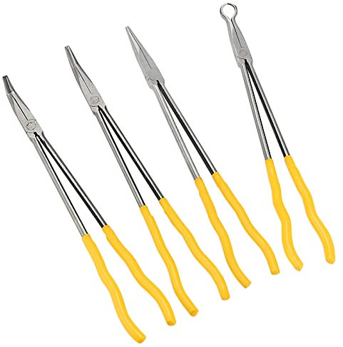 MANCHAP 4 Pieces 16 Inch Needle Reach Pliers, Long Needle Nose Pliers Set with Straight, 45 Degree, 90 Degree Angle and Circle Pliers for Tight Space