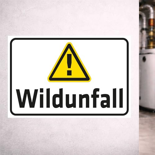 INDIGOS UG - Schild Wildunfall - mit Warnzeichen - 300x200 mm - Hinweisschild Warnschild Sicherheitsschild - Aluverbundplatte 3 mm - für Innen und Außen