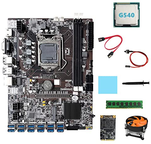 Lodokdre B75 ETH Mining Carte mère 12XUSB+G540 CPU+DDR3 4GB RAM+128G SSD+ventilateur + câble + câble Switch LGA1155 Carte mère