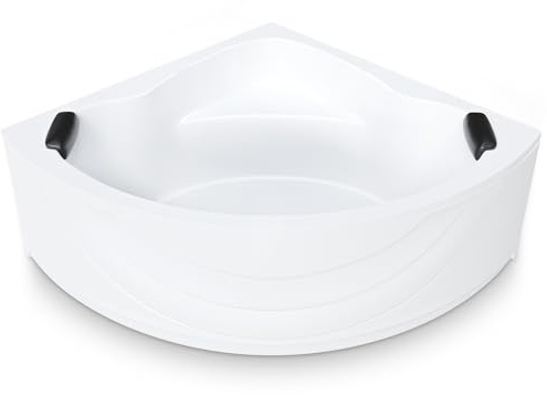 AQUADE Acryl Eckbadewanne 140x140 Modell: Kassel - Weiß Badewanne Komplettset 140x140 - Badewannen Mit Wannenfüßen + Schürze + Nackenkissen