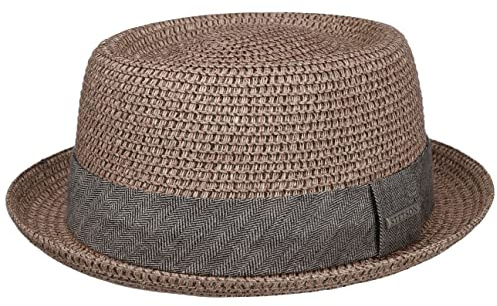 Stetson Robstown Toyo Pork Pie Strohhut meliert UV Schutz 40 Damen Herren Frühling Sommer Altrosa XXL (62-63 cm)