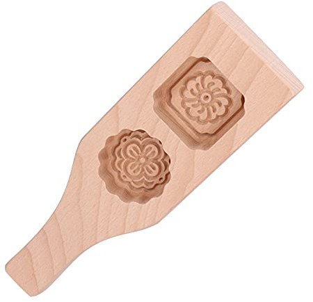 Moules à Biscuits en Bois pour la Cuisson, Moule à Gâteau de Lune à 2 Trous, Timbres à Biscuits Chinois, Moule à Pâtisserie Fait Main avec 2 Timbres de Fleurs, Moule à Pâtisserie(2 trous)