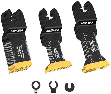 Meff-Mluk 15PCS Titanium Oscillating Saw Blades Metal Cutting, Universal Multi Tool Blade Kits for Soft Metal Nails Hard Material and Wood Plastic, Multitool Blades Fit Dewalt Bosch Milwaukee Ryobi