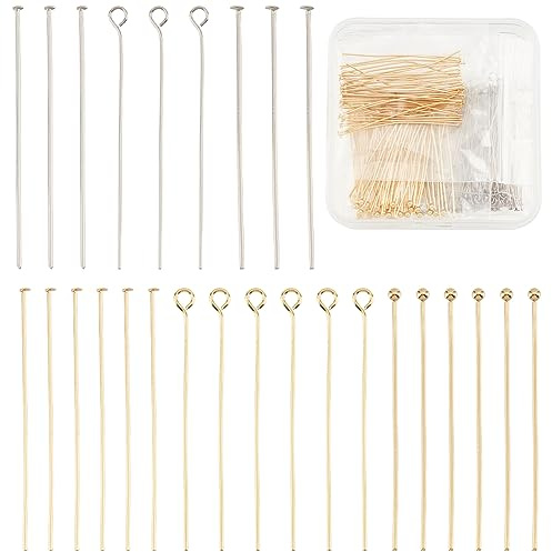 PH PandaHall 300 alfileres para hacer joyas, alfileres de cabeza de 1.5 pulgadas, pines de bola, pines dorados y plateados para hacer joyas de calibre 21 ~ 23 para manualidades, aretes, pulseras,