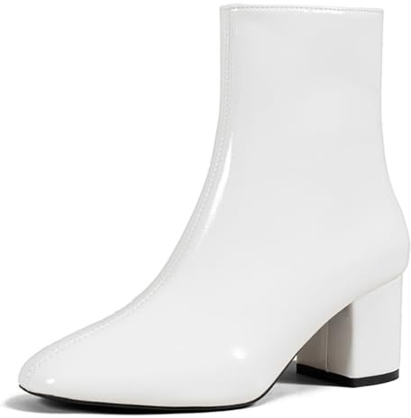 Dernolsea Ladies Zip Up Chunky Block Heeled Ankle Boots | Faux Leather, Round Toe, Mid Heel, Wide Fit, Casual Party Boots for Women