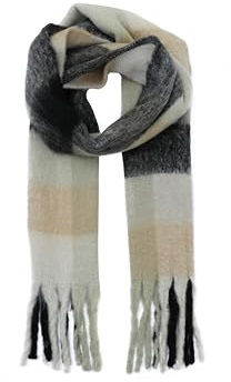 FASHION YOU WANT Damen Web Strickschal mit buntem Karo Muster und langen dicken Fransen, warmer Winter, Stola