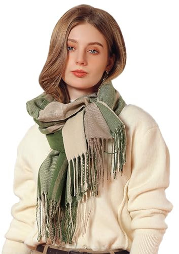 Figarge Karierter Schal für Damen und Herren - Herbst-Winterschal Mit Fransen, Weicher als Kaschmir, Warmer Plaid Schal (65 * 185CM, Grüner)