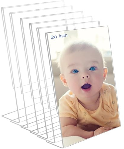 Bolidery 5x7 Acrylic Picture Frames, Set Of 6 Clear Acrylic Frameless Gift for Desktop Display, Vertical Standing Picture or Display Sign Holder with Inserts for Home Office